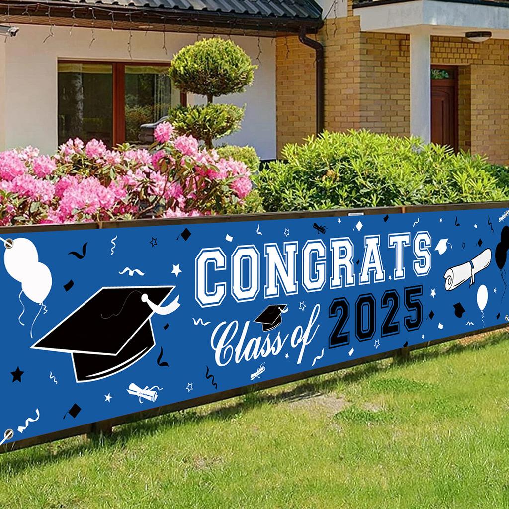 Herzlichen Glückwunsch Abschlussjahrgang 2025 Polyester Hängebanner Abschlusssaison Partydeko Outdoor Abschlusszeremonie Partyzubehör