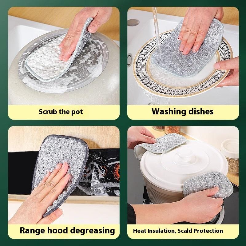 2Pcs Double-Side Reusable Washcloth Wiping Rag Steel Wire Washin Cloth Microfiber Dishcloth Non-Stick Oil Kitchen Cleaning Cloth