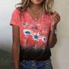 Damen T-Shirt Blumenprint Shirt Design Große Größen Top Sommer Damen Trend Kleidung Mode Kurzarm V-Ausschnitt T-Shirts