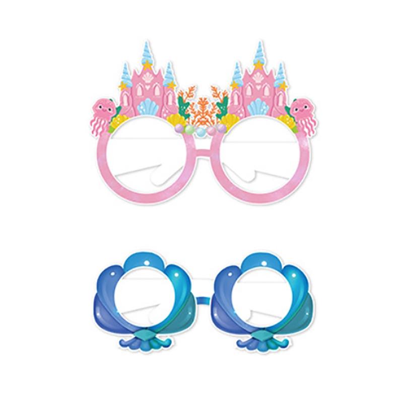 12Pcs Mermaid Party Paper Glasses Frame Cartoon Mermaid Glasses Children'S Birthday Party Gift Underwater Theme Party Supplies