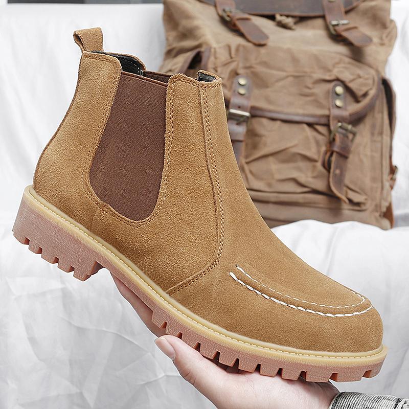 Autumn and Winter Chelsea Boots Men Frosted Leather Thick Soled British Casual Brand Denim Boots Size 37-47 Men Boots