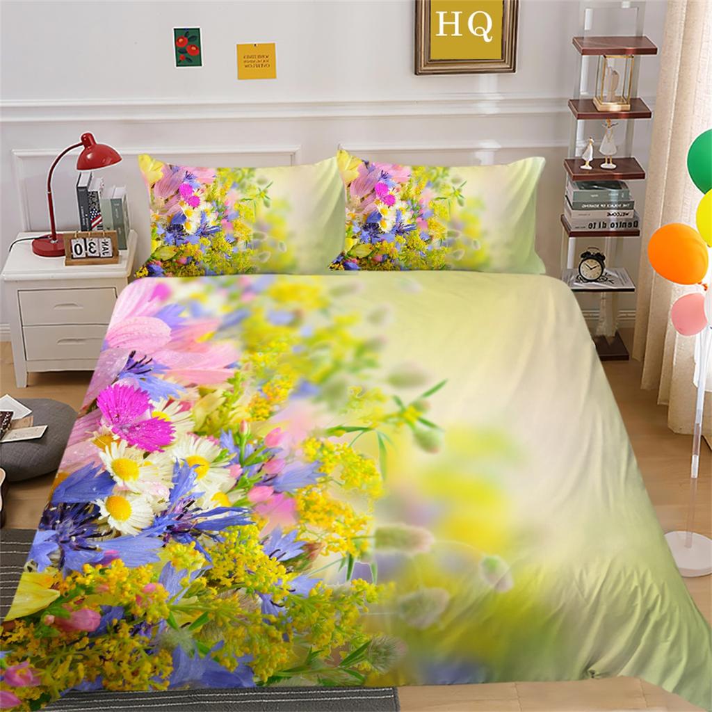 3D Flower Sea Bedding Set Flower Series Quilt and Pillow Case 2/3 Pieces AU180 * 210 Full Size Soft and Easy To Clean Home Decoration