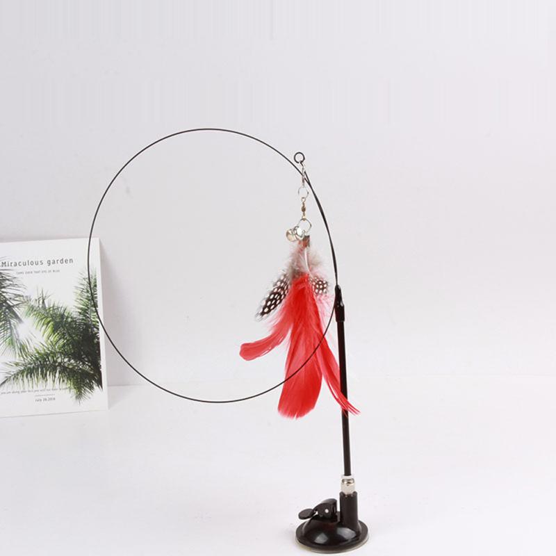 Detachable Teaser Stick Strong Suction Cup Funny Long Rod Feather Cat Interactive Toy