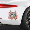 QT2013#15cm Adorable Cat and Floral Waterproof Car Decorative Decal, Suitable for Cars, Laptops, Bumpers, Glass Window Sticker