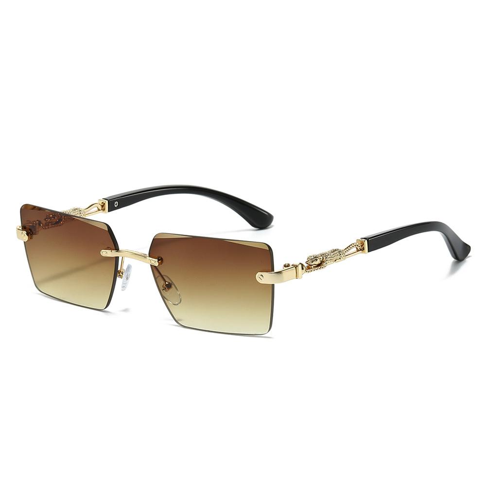 New square fashion sunglasses European and American personality borderless leopard decoration personality trimmed PC sunglasses