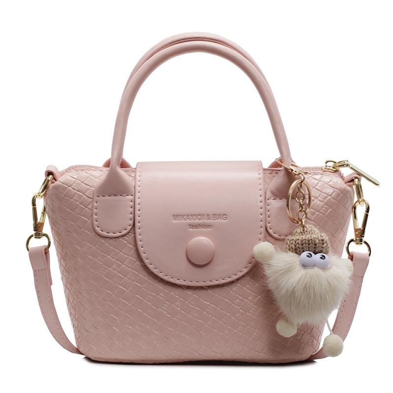 Spring Hot Sale Korean Casual Commuter Style High-end Sense Portable Bucket Bag Weaving Pattern Contrasting Color Versatile Messenger Bag Women