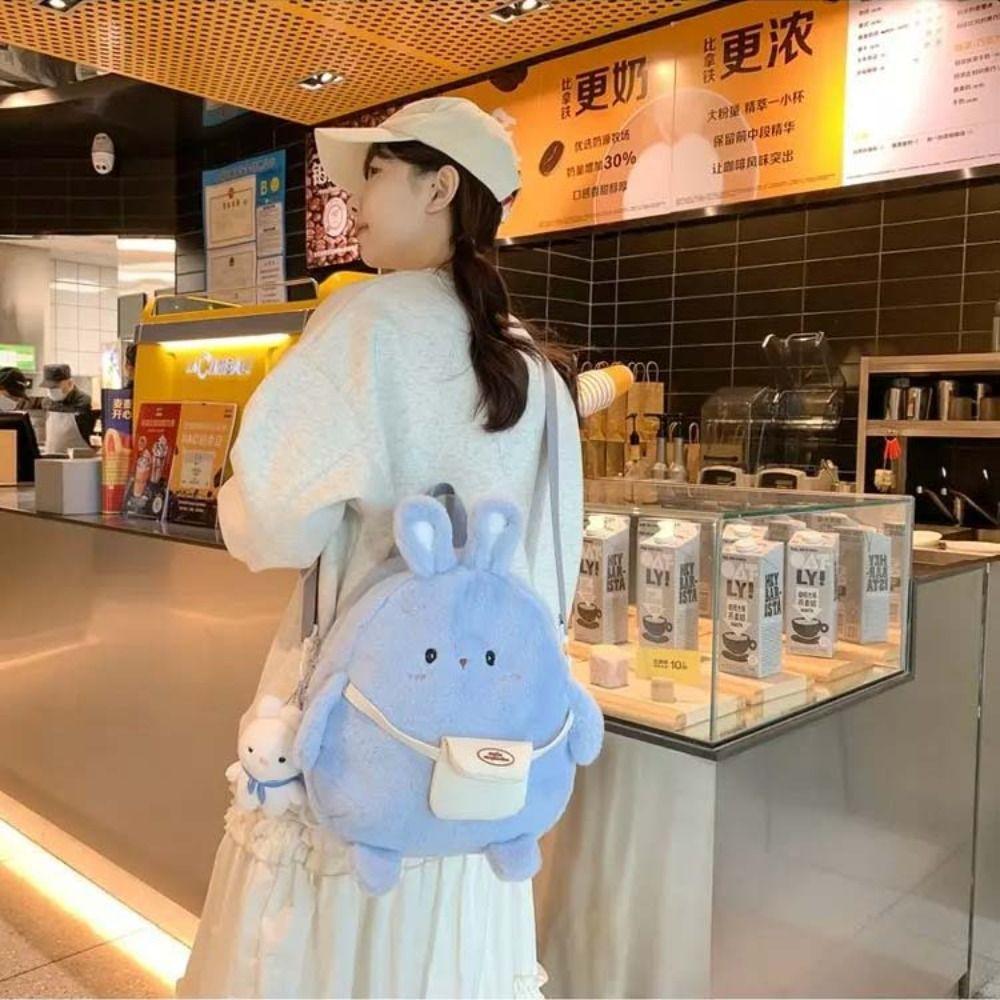 With pendant Plush Rabbit Backpack Plush Stuffed Plush Book Bag Cute Bunny Crossbody Bag  Student