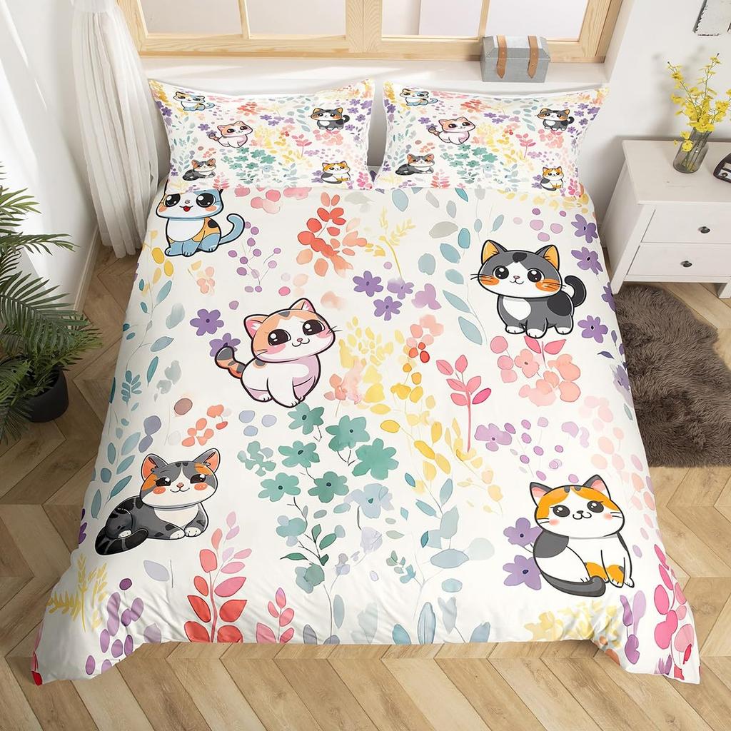 Rainbow Cat Duvet Covers For Kids Teens Girls Queen Lightweight Bedspread Cover Room Decor Kawaii Rainbow Ombre Cats Bedding Set
