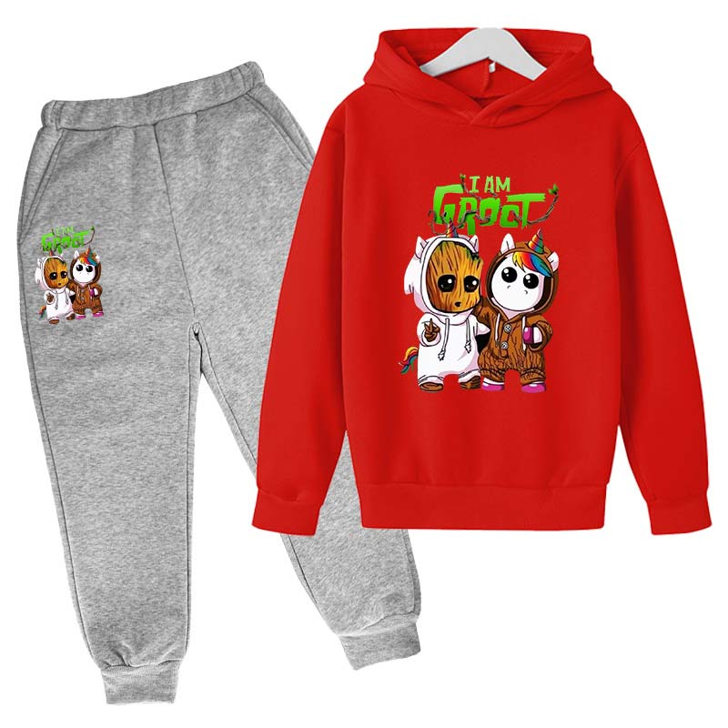 Marvel Kids Clothes Cartoon Groot Hooded Pant Set Kids Hoodies for Boys Girls Cosplay Anime Pullover Sweatshirt Children Clothes