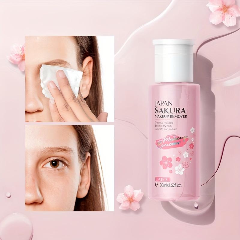 Acqua Struccante Sakura, Acqua Detergente con Estratti Vegetali 100ml/ 3.38oz Liquido Detergente Rinfrescante Cosmetico per Viso Occhi Labbra