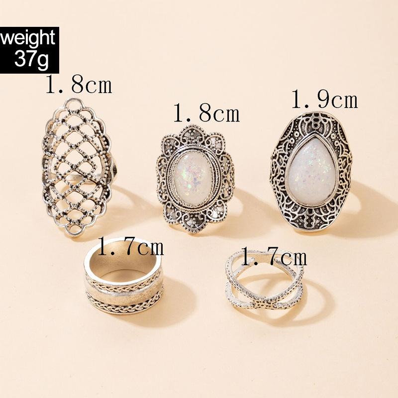Set Di 8 Anelli Nocche Argento Bohémien – Geometrici Con Cristalli Bianchi – Gioielli Donna Impilabili