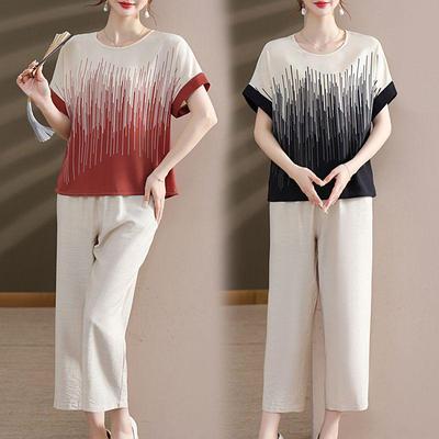 Elegant Summer Casual Suit for Middle-aged Women: Fashionable Loose Two-piece Set