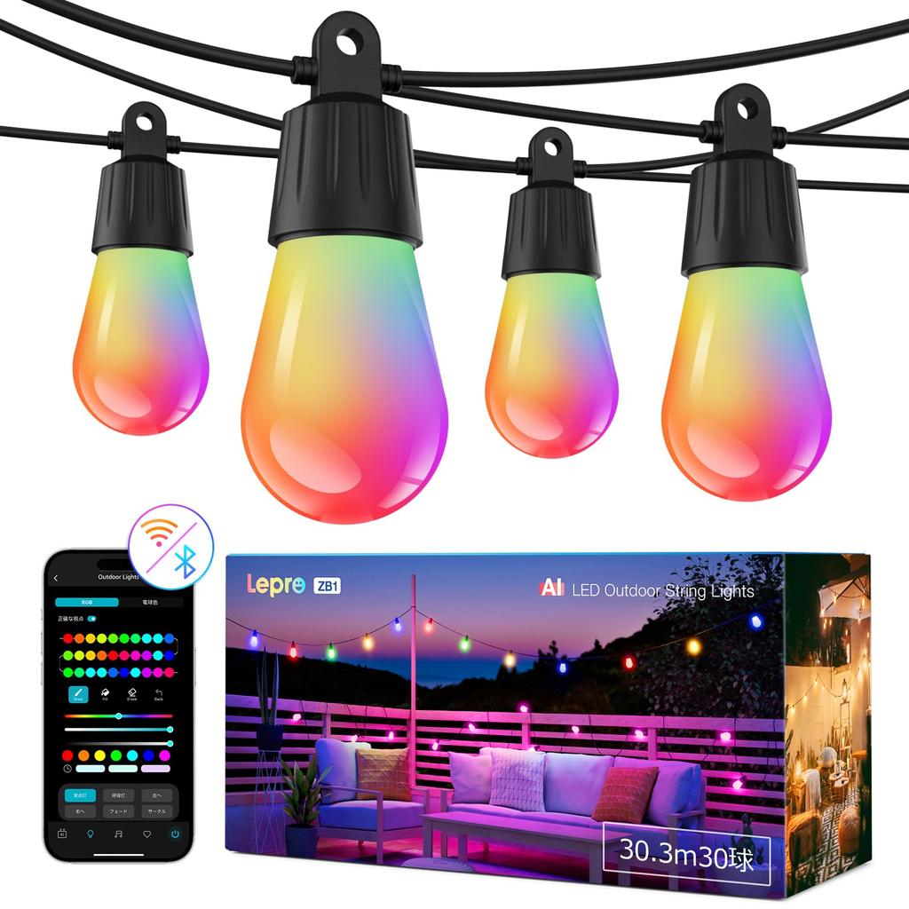 Lepro AI Illumination Light ZB1 Outdoor Bulb Color RGB Rainbow Color LED String Light 30 Bulbs Garden Music Smart Light Outlet Dimmable Fairy Lights
