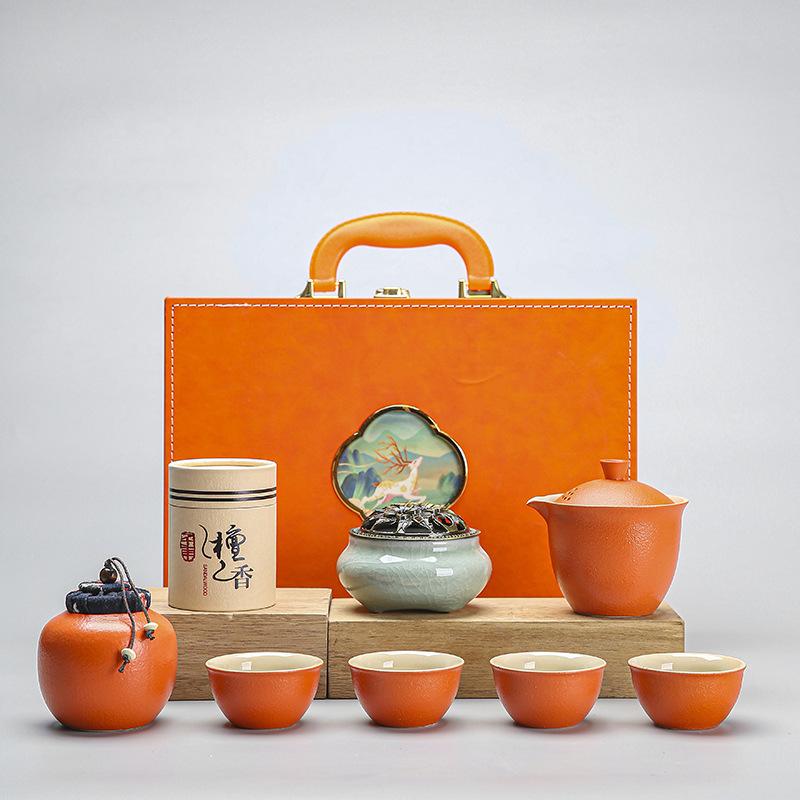 Creative Road Treasure Xiangdao Kuaike Tea Set Orange Teapot Gift Box Ceramic Set Full Set Teacup Kung Fu Gifts