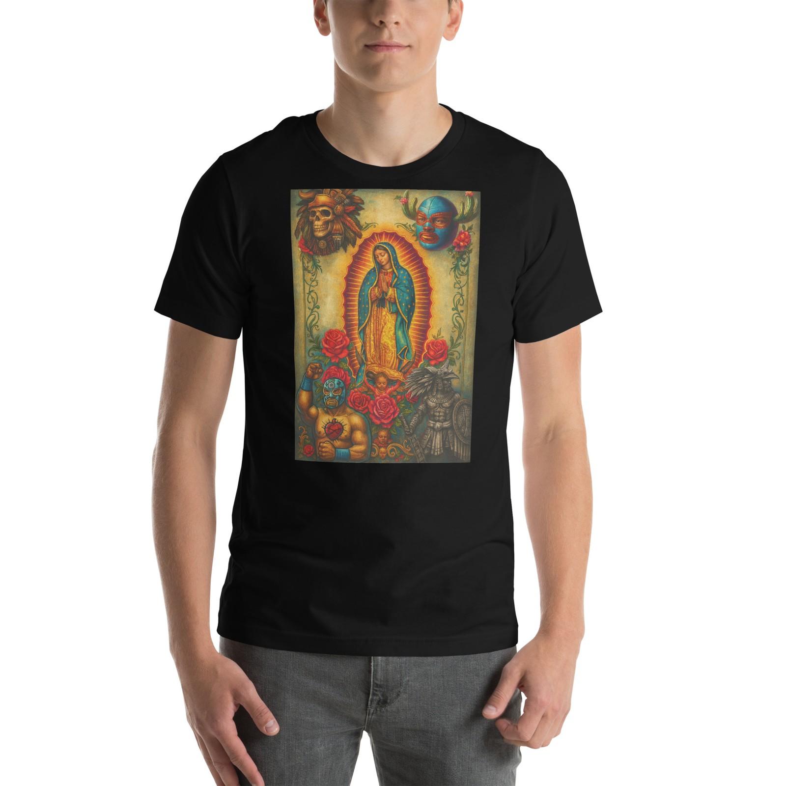 Virgen Guadalupe Lucha Libre Aztec Chicano Art Graphic Tee Shirt S разноцветный