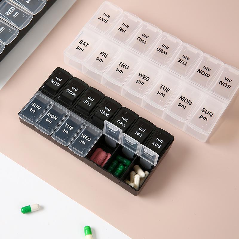 7-Day Braille Pill Organizer: Double-Row, 14 Compartments for Morning & Evening Medication Storage