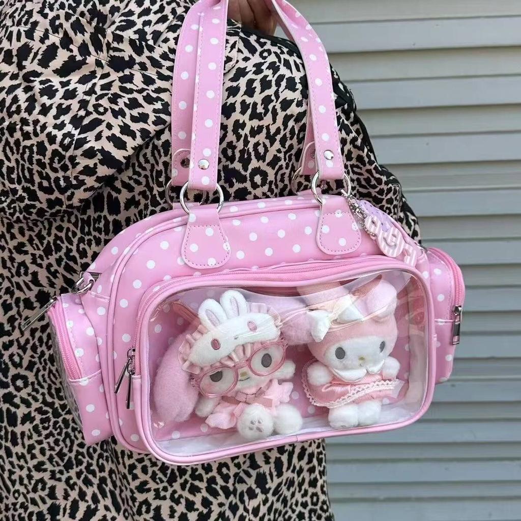 New Y2K Polka Dot Anime Ita Bag Two-dimensional Crossbody Bag Cute Girl Transparent Shoulder Bag Otaku DIY Comic Display Handbag