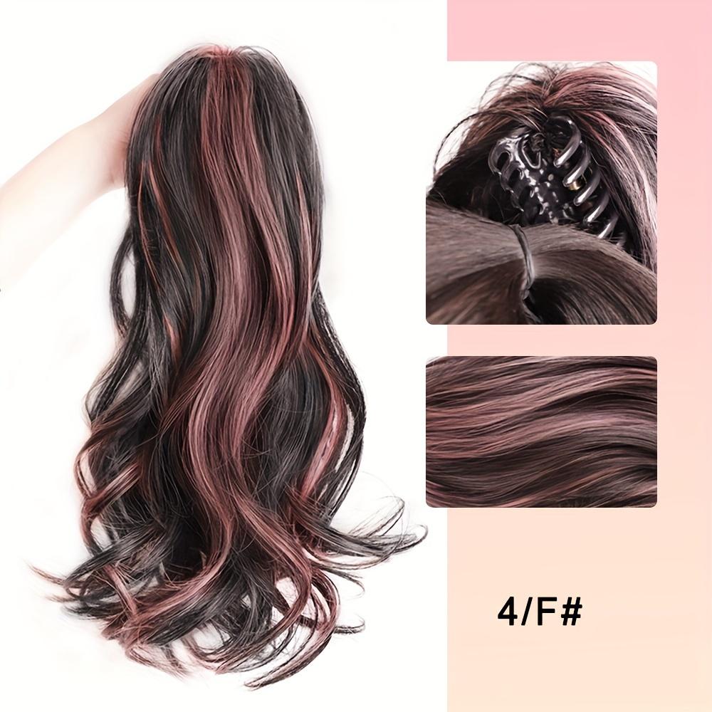 Elegant Highlights Color Synthetic Fiber Ponytail Claw Clip In Hair Extensions For Women 14 Inch Wavy Fountain Ponytail