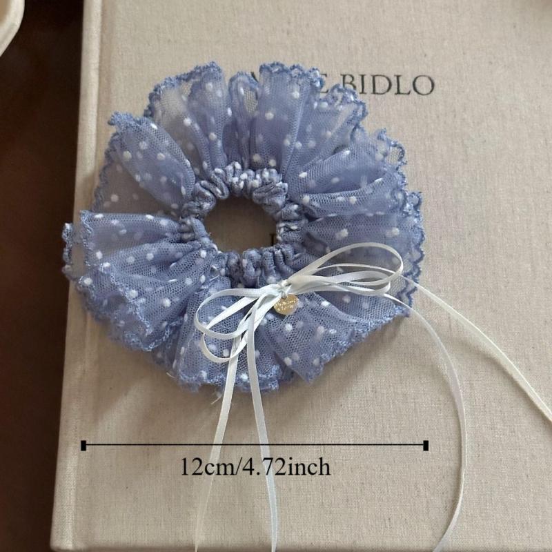 Ins Chiffon Falten Scrunchies Schleifenband Gepunktete Scrunchies Spitze Süße Übergroße Haarseile Pferdeschwanzhalter
