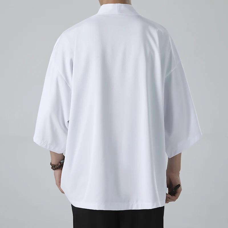 Spring Summer Men's Sun Protection Clothing Japanese Kimono Shirts Casual Open Stitch Lightweight Solid Three Quarter Loose Couple Shirts M-5XL