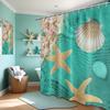 Beach Shower Curtain Ocean Beachy Sea Shell Coastal Teal Bathroom Decor, Waterproof Cloth Fabric With Hooks 70" W X 72" L