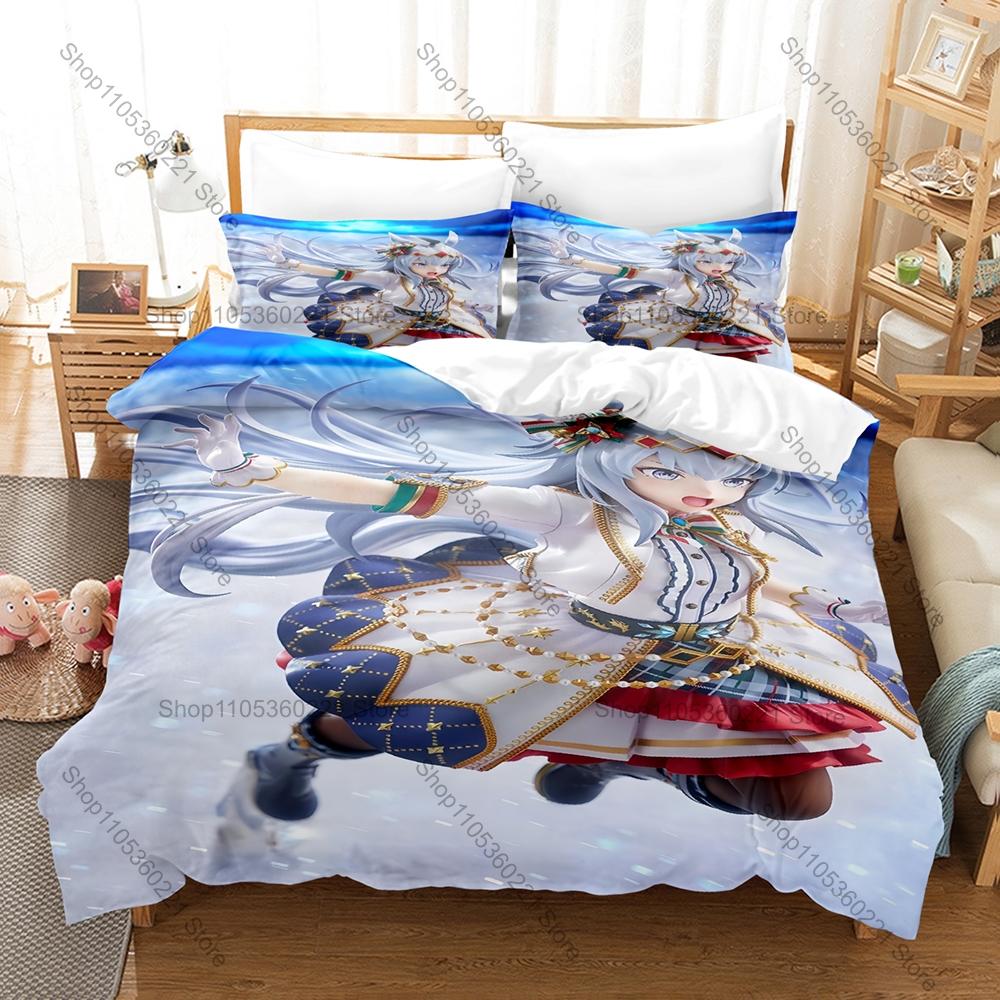 Umamusume Oguri Cap Three Piece Bedding Set Luxury Comforter Set with Queen King Size Cool Two pillowcase Kpop Cama Infantil