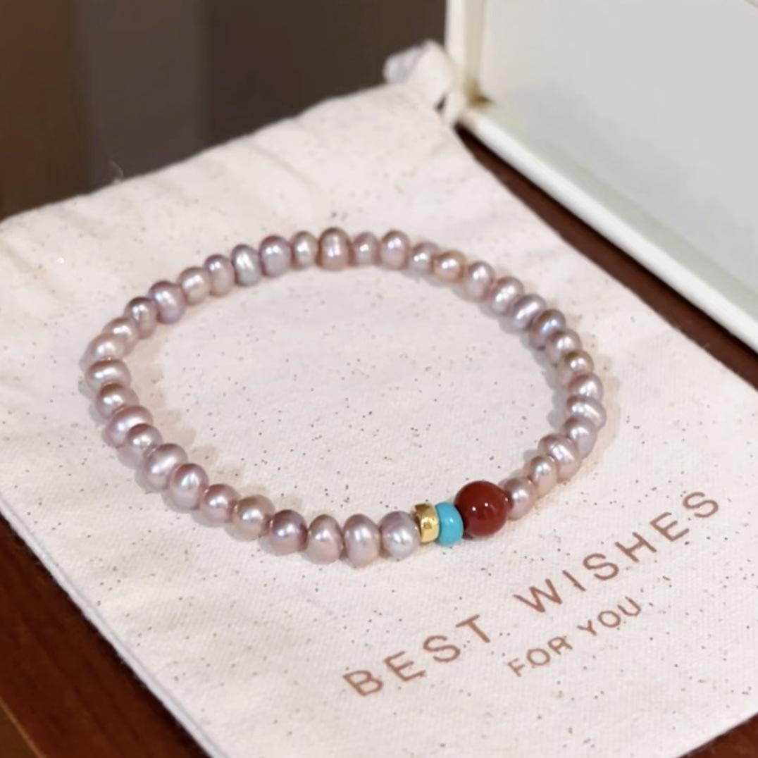 Women s Pearl and Agate Bracelet: Natural Freshwater Pearl, Nan Hong Agate, Turquoise High-End Fashion Accessory