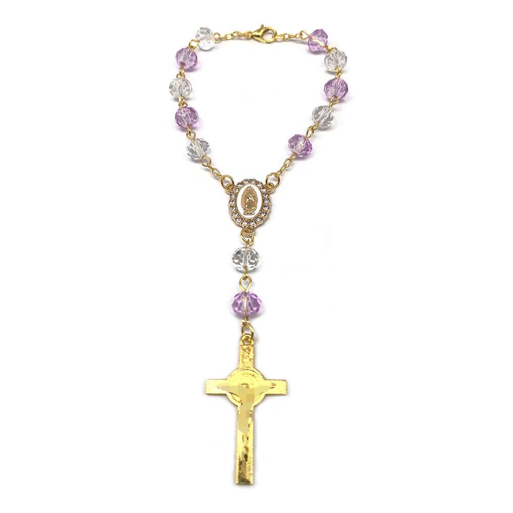 Crystal Cross Rosary Bracelet & Car Ornament for Baptism & Christmas