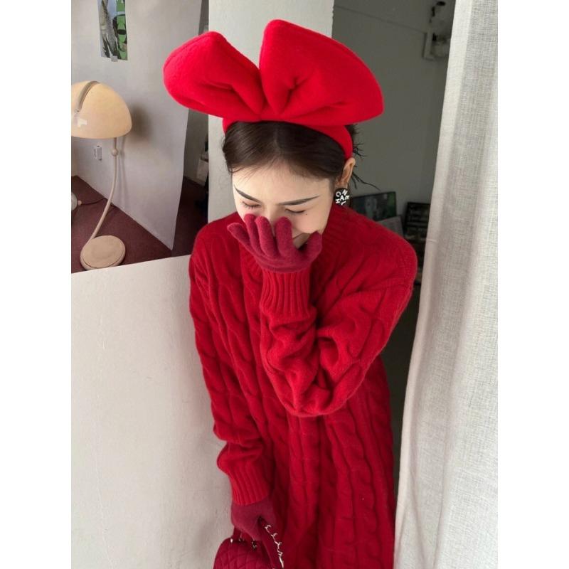 New War Robe Christmas Women's Clothing Temperament Socialite High-end Knitted Dress Autumn and Winter Red Sweater Bottoming Skirt