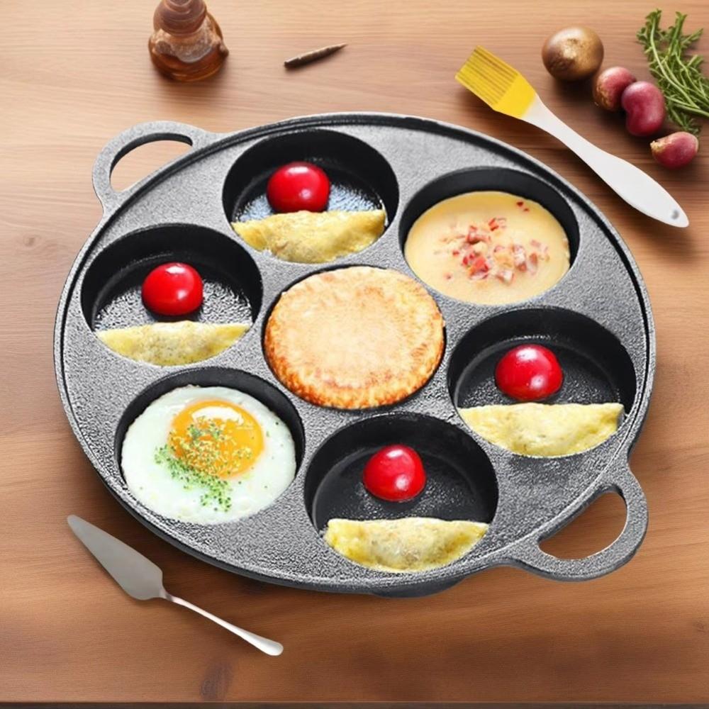 Cast Iron Cast Iron Pancake Pan 7-Hole Grilling Frying  for Breakfast Crepe Steak Pizza Baking