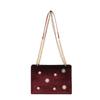 Women's Dark Green Velvet Crossbody Bag, Sunburst Stud Square Shoulder Bag with Gold Chain Strap