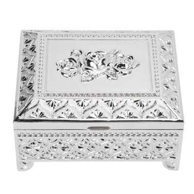 Trinket Box Vintage Rose Pattern Embossed Single Layer Flip Top Zinc Alloy Jewelry Storage Box Gift