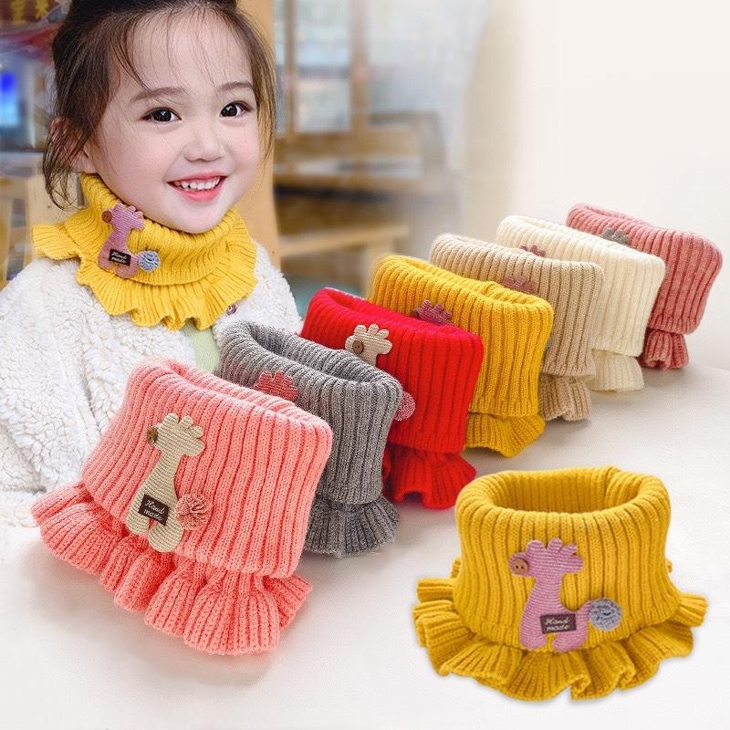 New Baby Knitted Scarf Cartoon Wool Giraffe Ruffle Neck Warmer Girls Kids Accessories Collar Circle Outdoor Winter Warm Scarves