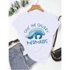 Women Save The Chubby Mermaids Print T-Shirt Casual Basic Top