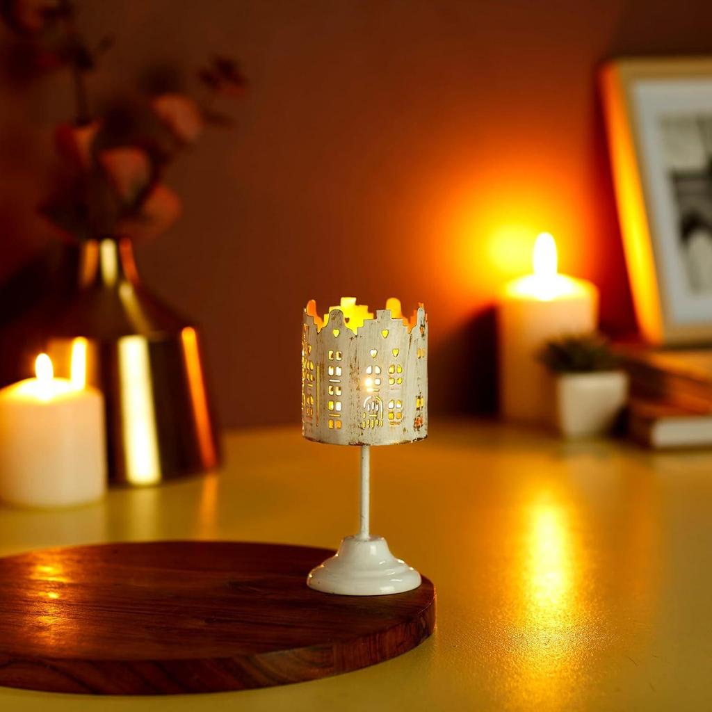 Votive with Stand House Design Inside Gold Finish