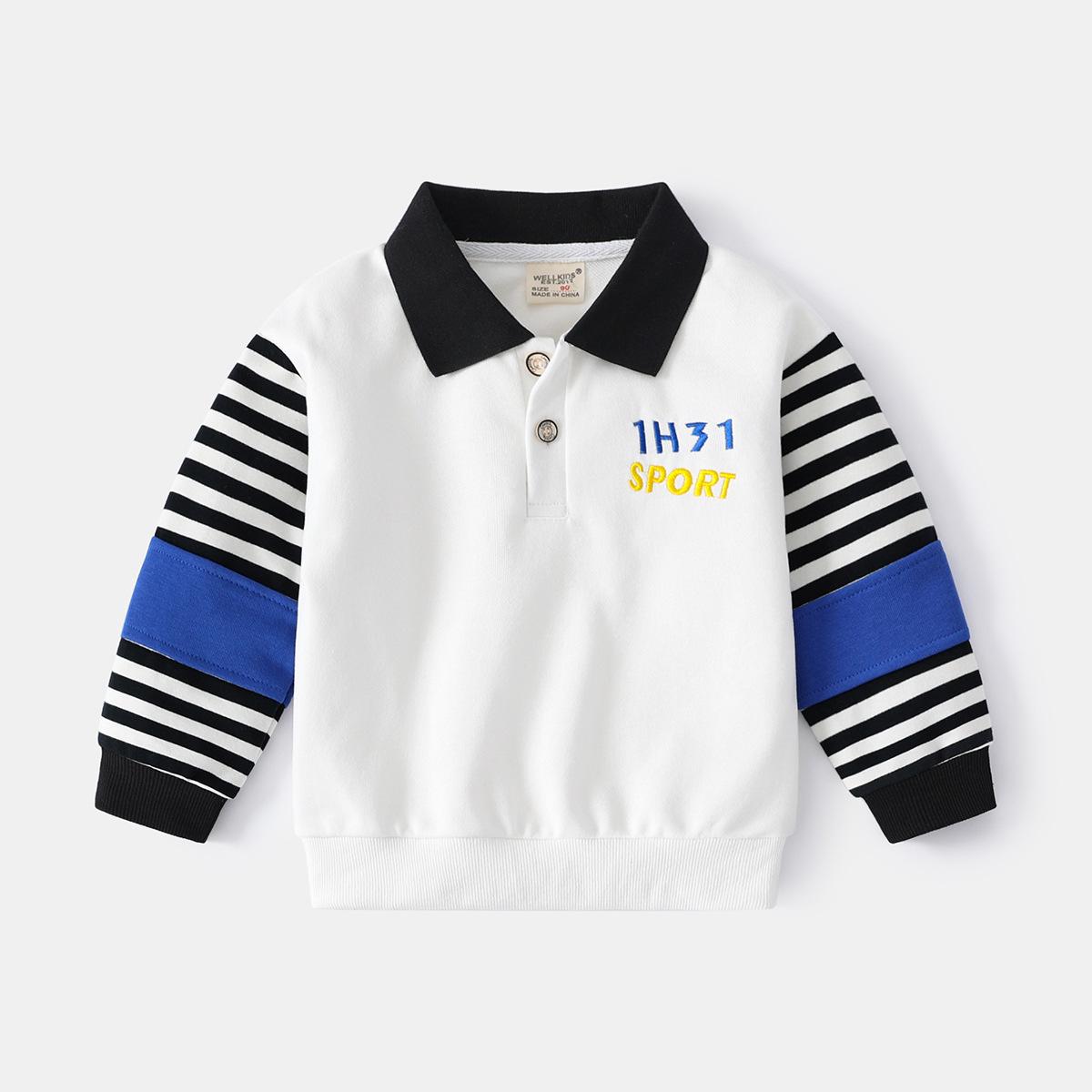

Boys Autumn Jacket Children s Fashionable Collared Sweatshirt Baby Striped Pullover Long-Sleeved 130cm