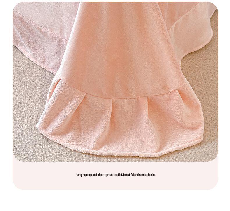 Koreanisches Prinzessinnen-Spitzenrand-Milchsamt-4-teiliges Set: Antistatische Korallenfleece-Bettlaken & Bettbezug