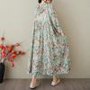 DIMANAF 2025 Summer Women Plus Size Long Dress Hoodies Pleated Floral Basic Casual Loose Vintage Dress Maxi