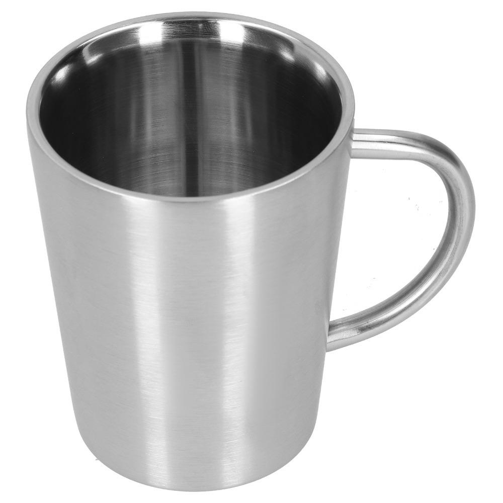 Double Wall Handheld Cup Rustless Steel Beverage Tumbler Drinking Cup Drink Serving серебряный