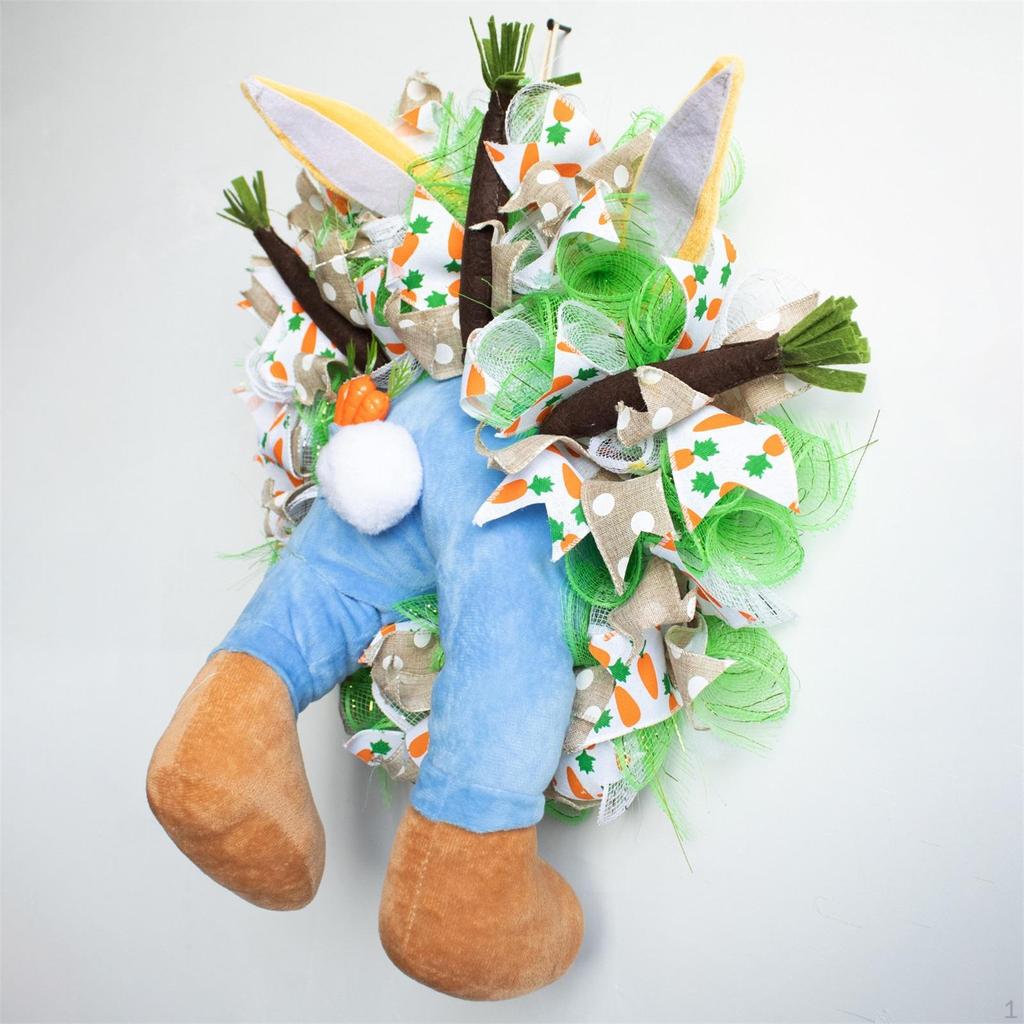 Easter Bunny Wreath Wall Hanging Accent with Ribbon Artificial for Front Door Welcome Garland