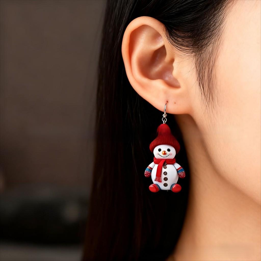 Earrings With Snowman Silver Posts And Cartoon Characters For Dressing Holiday