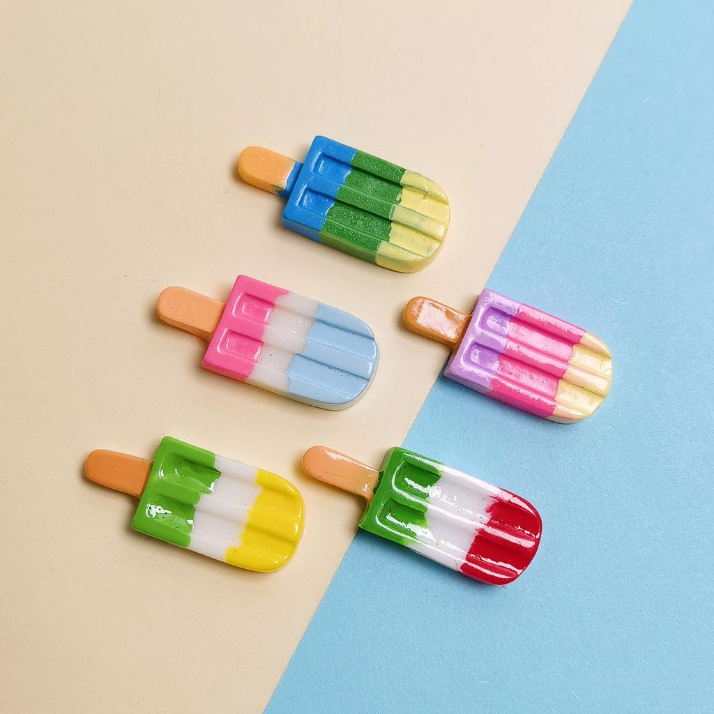 100pcs Resin Rainbow Ice Cream Flatback Cabochon Summer Popsicle Decor DIY Scrapbook for Jewelry Making Phone Case Accessory