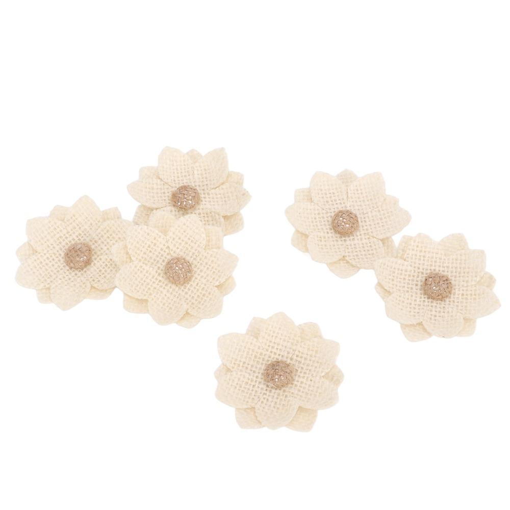 6pcs Flatback Fabric Flowers Cream-Coloured Hand Crafted Flowers Party Decorations