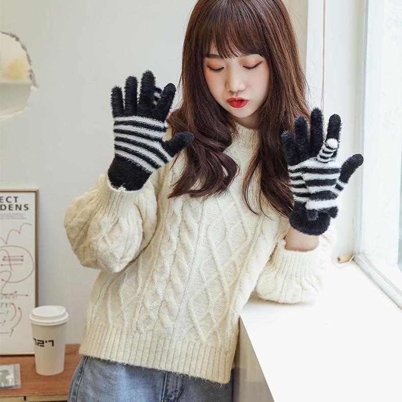 Winter Niedliche Katze Cartoon Plüsch Touchscreen Handschuhe für Studenten und Berufstätige