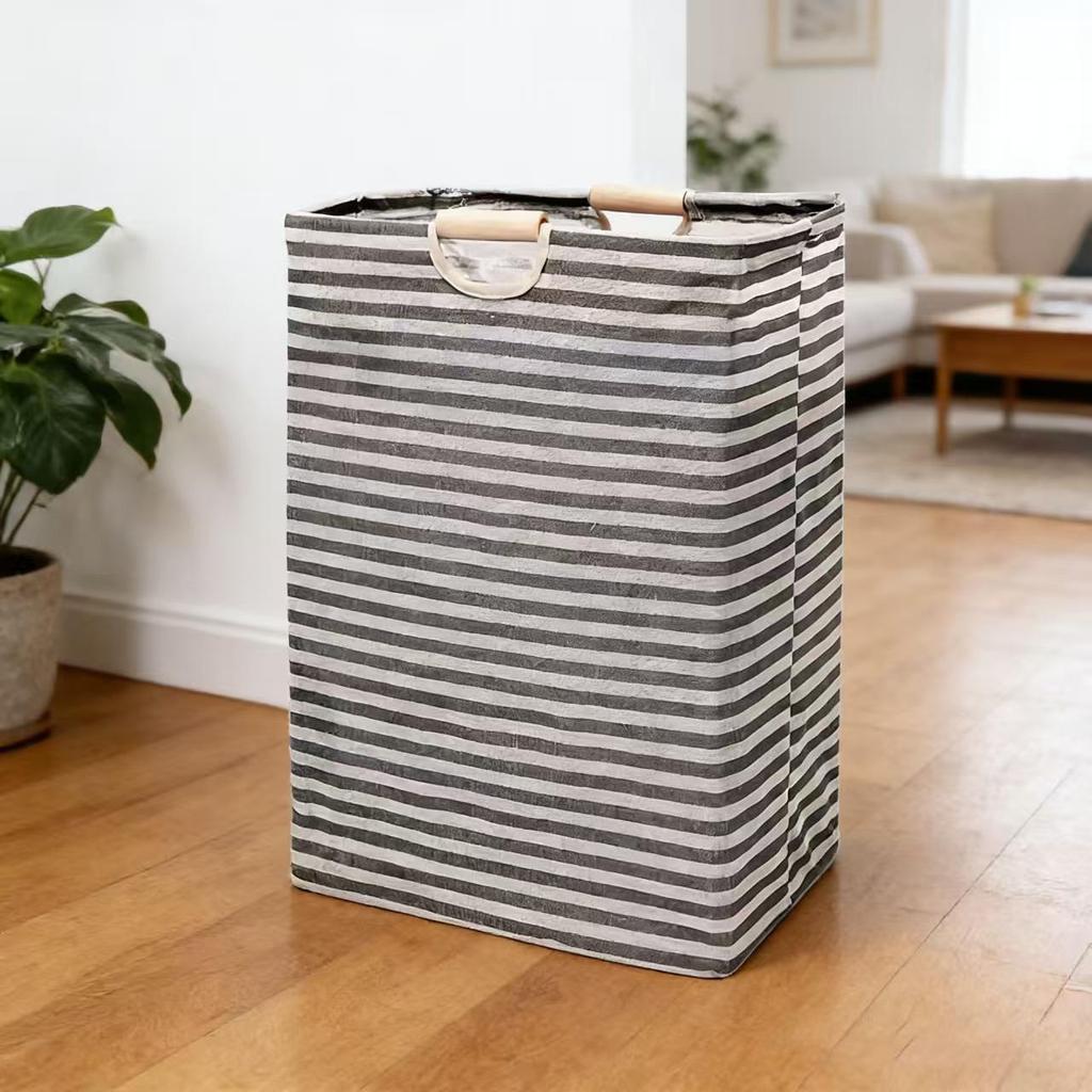 Foldable Cotton & Linen Laundry Basket with Large Capacity for Clothes and Toy Storage - Handheld Bathroom Hamper.