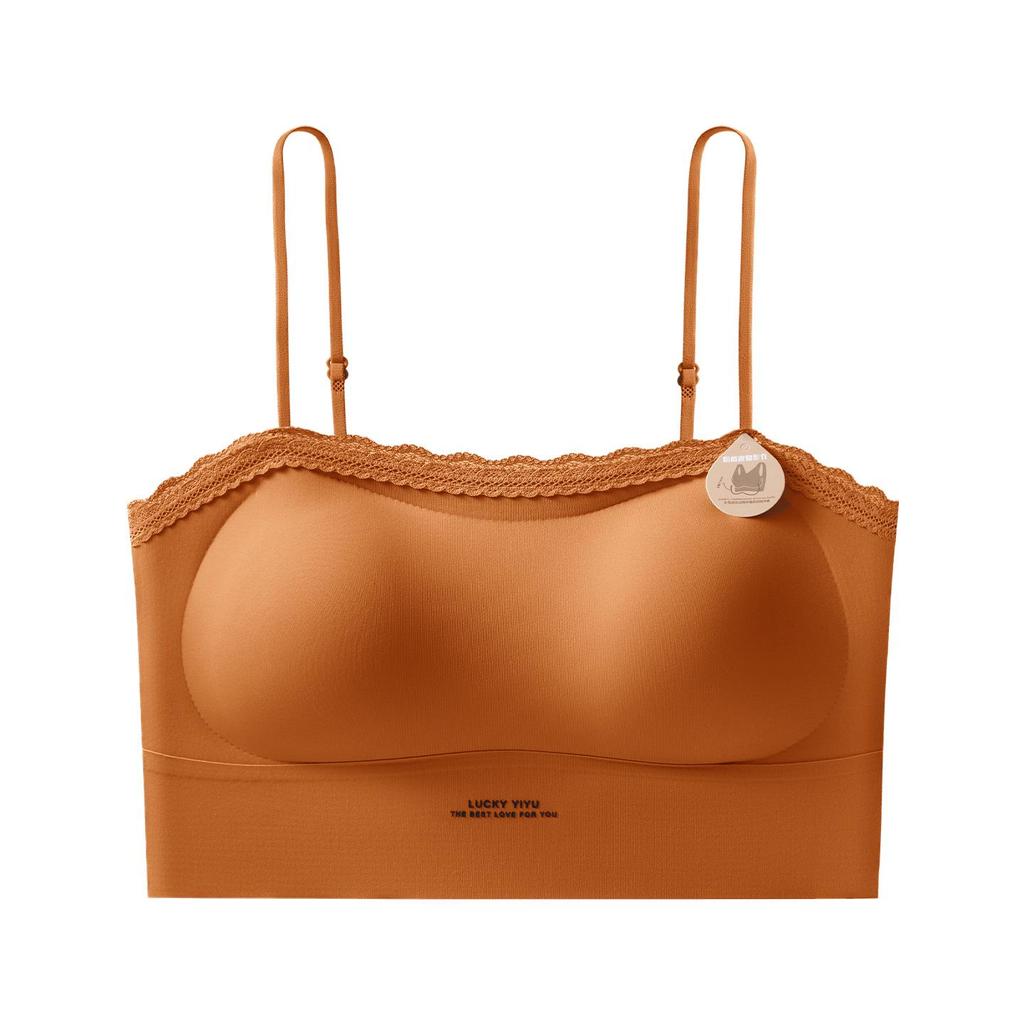 Summer Seamless Lace Trim Push-Up Bandeau Bra – Wire-Free, Strappy, Anti-Exposure, Sweet Beautiful Back Design.