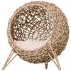 Rattan Elevated Cat Bed House Kitten Basket Ball-Shaped Pet Furniture W/ Removable Cushion - Natural