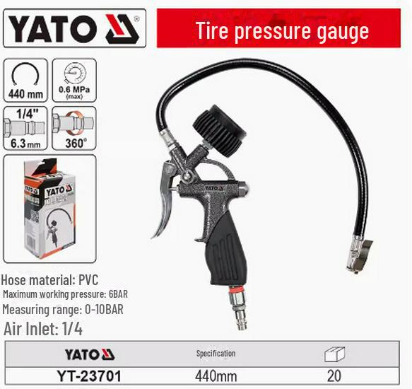 YATO High Precision Tire Pressure Gauge with Inflation Gun