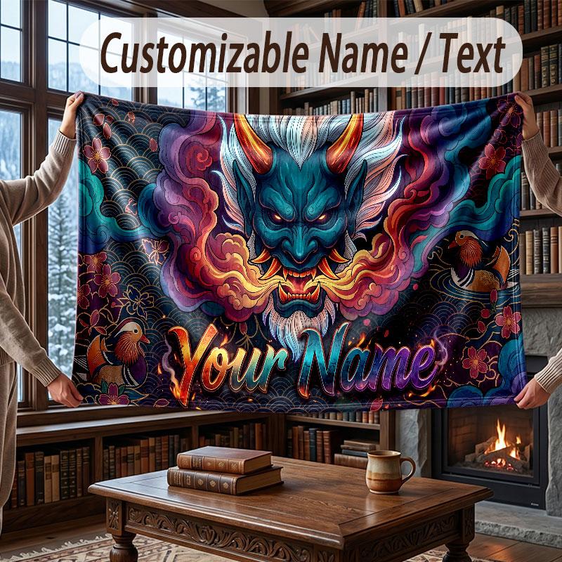 Dragon Theme Throw Blanket Custom Name Text Personalized Blanket Soft Cozy Blanket for Home Sofa Bed