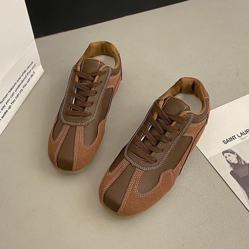 Popular retro contrasting color round square head inner height-increasing German training shoes women's autumn 2025 casual Forrest Gump board shoes